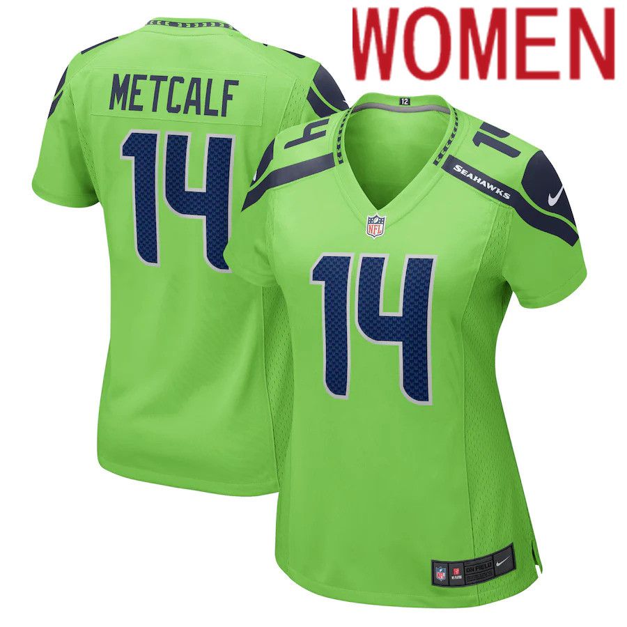 Women Seattle Seahawks #14 DK Metcalf Nike Neon Green Game NFL Jersey->women nfl jersey->Women Jersey